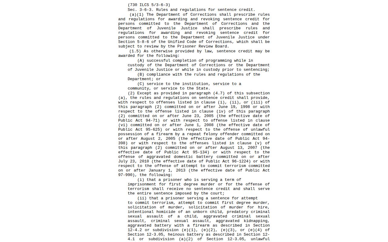 Illinois sentence credit law for Fayette County projected release dates